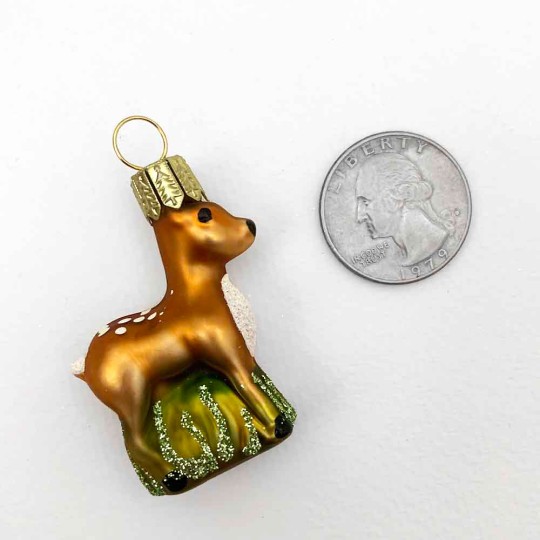 Mini Fawn Blown Glass Deer Ornament ~ 1-3/4" tall