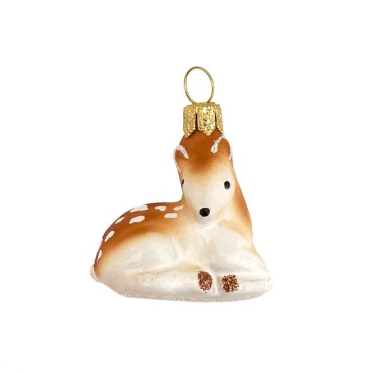 Mini Laying Fawn Blown Glass Deer Ornament ~ 1-3/4" tall