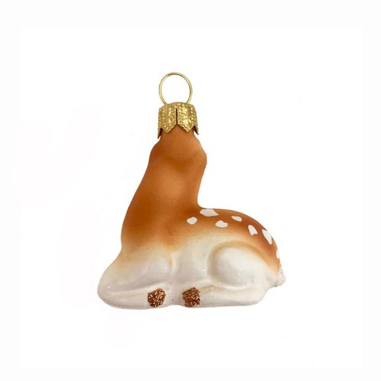 Mini Laying Fawn Blown Glass Deer Ornament ~ 1-3/4" tall