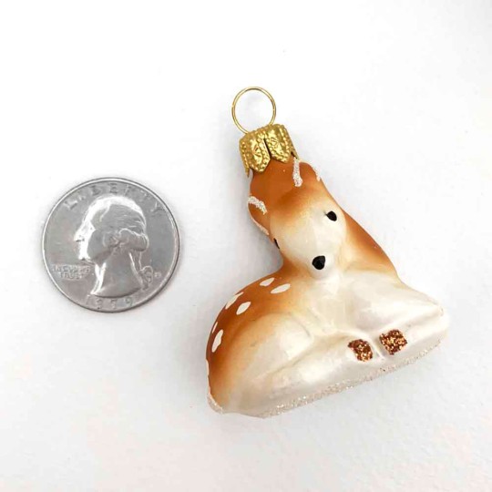 Mini Laying Fawn Blown Glass Deer Ornament ~ 1-3/4" tall