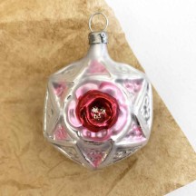 Silver and Pink Geometric Rose Star Glass Ornament ~ Germany ~ 2-1/4" tall