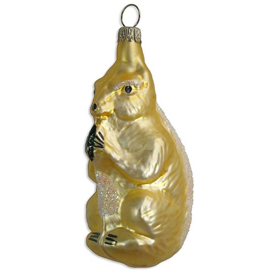 Matte Yellow Squirrel Blown Glass Ornament ~ Germany ~ 3-1/2" tall