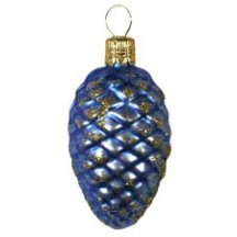 Matte Blue Petite Pine Cone Ornament ~ Czech Republic ~ 2-1/2" long