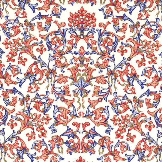 Blue and Coral Floral Florentine Print Paper ~ Rossi Italy ~ 2013