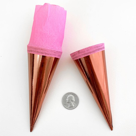 2 Metallic Paper & Crepe Cones from Germany ~ 4-3/4 ~ Pink Bronze Foil