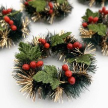 Retro Bottle Brush Christmas Mini Wreaths with Leaves and Berries~ Set of 2 ~ 2" across