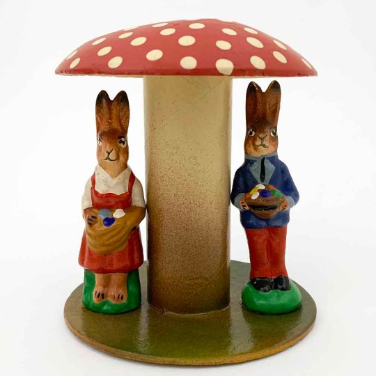 Mushroom and Bunnies Papier Mache Candy Container ~ Germany