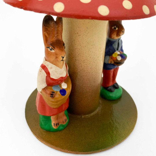 Mushroom and Bunnies Papier Mache Candy Container ~ Germany