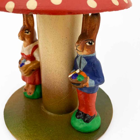 Mushroom and Bunnies Papier Mache Candy Container ~ Germany