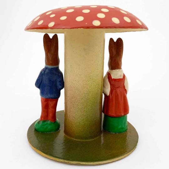 Mushroom and Bunnies Papier Mache Candy Container ~ Germany