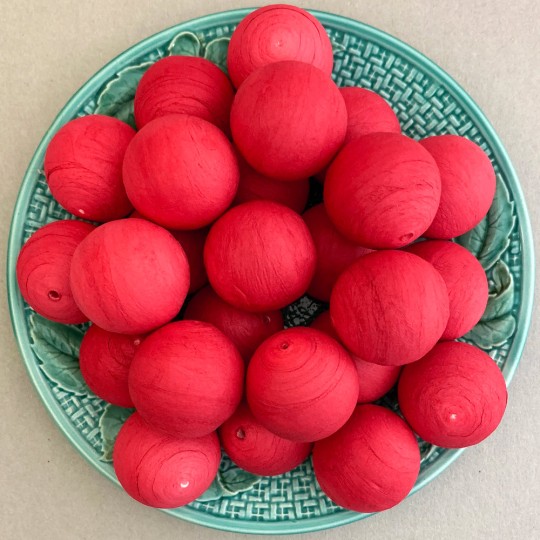 4 Large Round Spun Cotton Balls ~ 1-3/8" ~ 36 mm RED