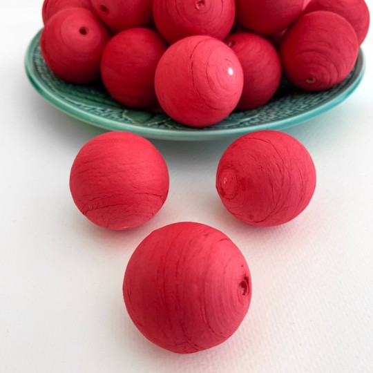 4 Large Round Spun Cotton Balls ~ 1-3/8" ~ 36 mm RED