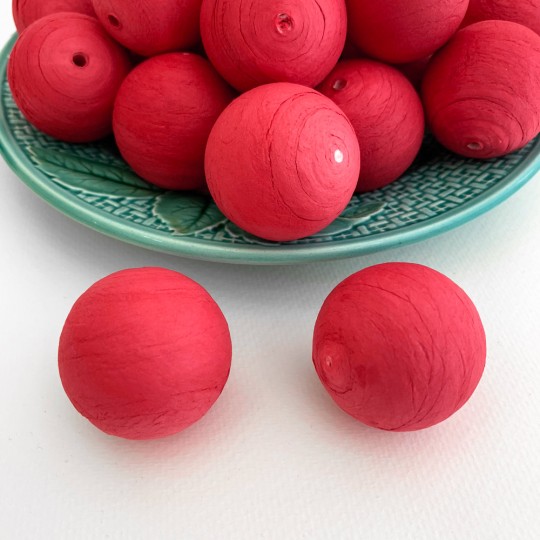 4 Large Round Spun Cotton Balls ~ 1-3/8" ~ 36 mm RED