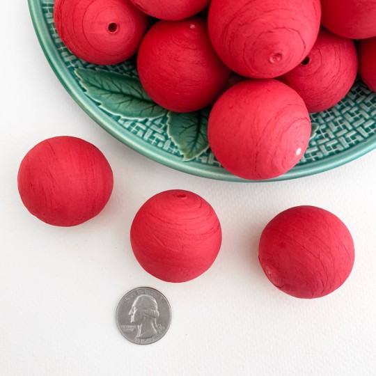 4 Large Round Spun Cotton Balls ~ 1-3/8" ~ 36 mm RED