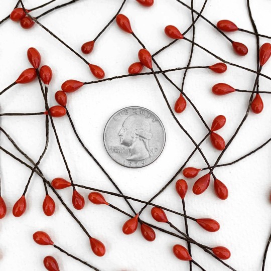 Bright Red Berry Stamen for Christmas Crafting ~ Wired Stems