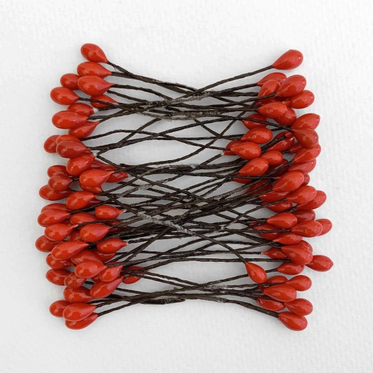 Bright Red Berry Stamen for Christmas Crafting ~ Wired Stems