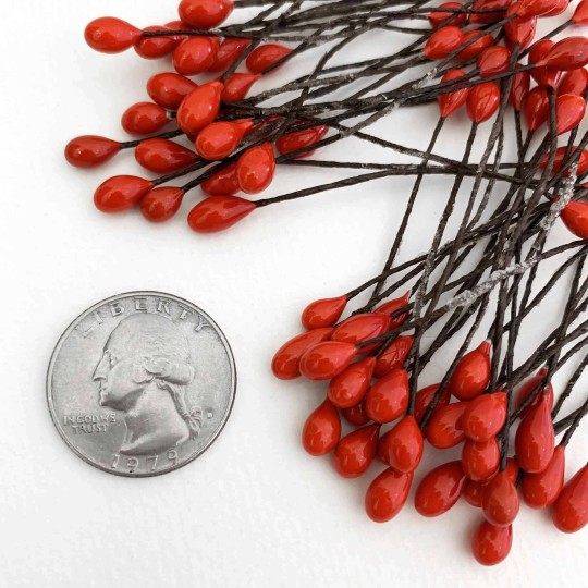 Bright Red Berry Stamen for Christmas Crafting ~ Wired Stems