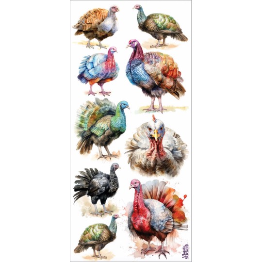 1 Sheet of Stickers Colorful Turkeys