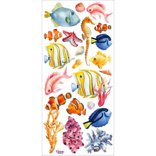 1 Sheet of Stickers Tropical Fish and Coral