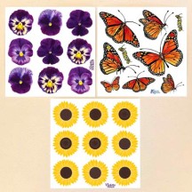 Petite Stickers of Pansies, Sunflowers, Monarch Butterflies ~ 3 Sheets