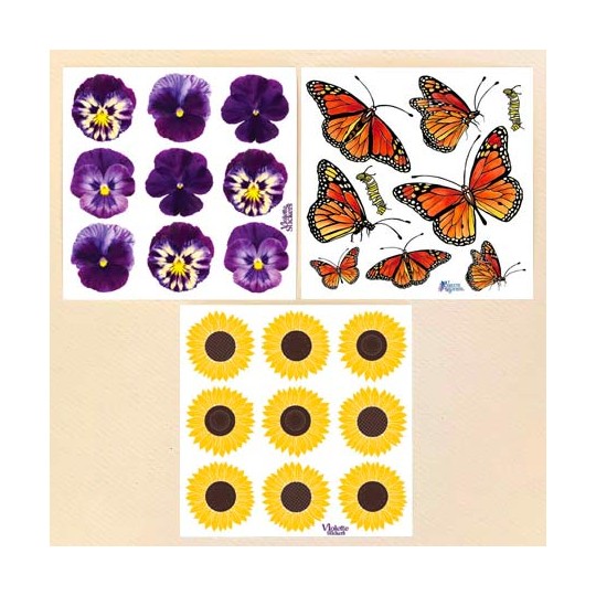 Petite Stickers of Pansies, Sunflowers, Monarch Butterflies ~ 3 Sheets