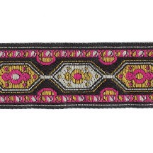 Pink and Yellow Geometric Woven Ribbon Trim ~ India ~ 1" wide